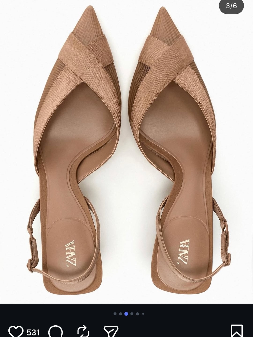 Zara Brown Pointed Slingback Flats with Crossed Straps
